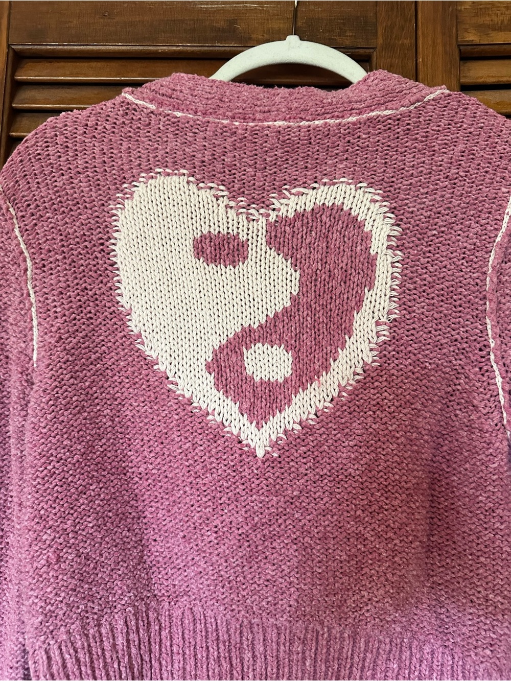 Pilcro for Anthropologie Icon Pink Knit Cardigan with Heart Yin-Yang Motif sz M - Picture 8 of 10